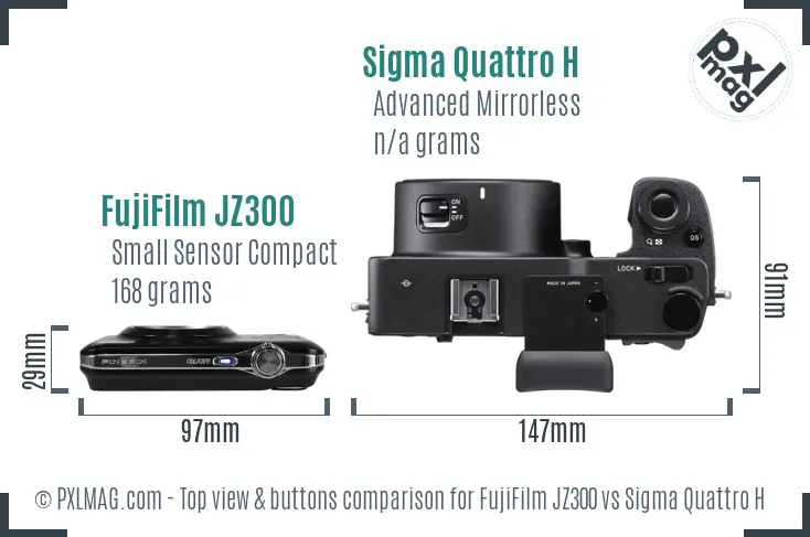 FujiFilm JZ300 vs Sigma Quattro H top view buttons comparison FujiFilm JZ300 vs Sigma Quattro H top view buttons comparison