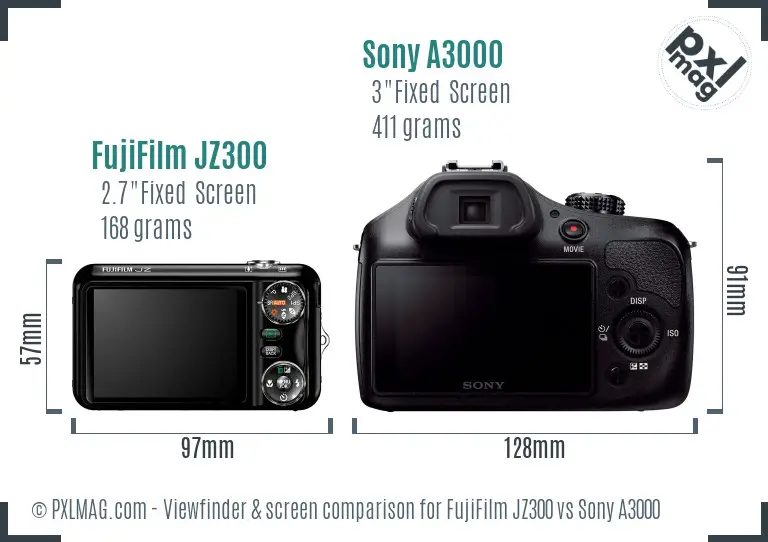 FujiFilm JZ300 vs Sony A3000 Screen and Viewfinder comparison