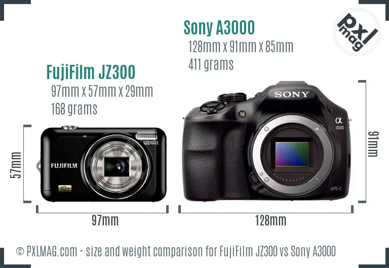 FujiFilm JZ300 vs Sony A3000 size comparison