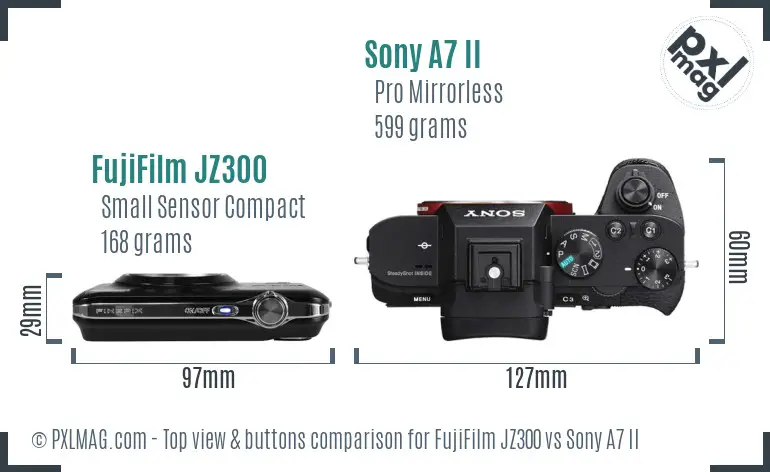 FujiFilm JZ300 vs Sony A7 II top view buttons comparison