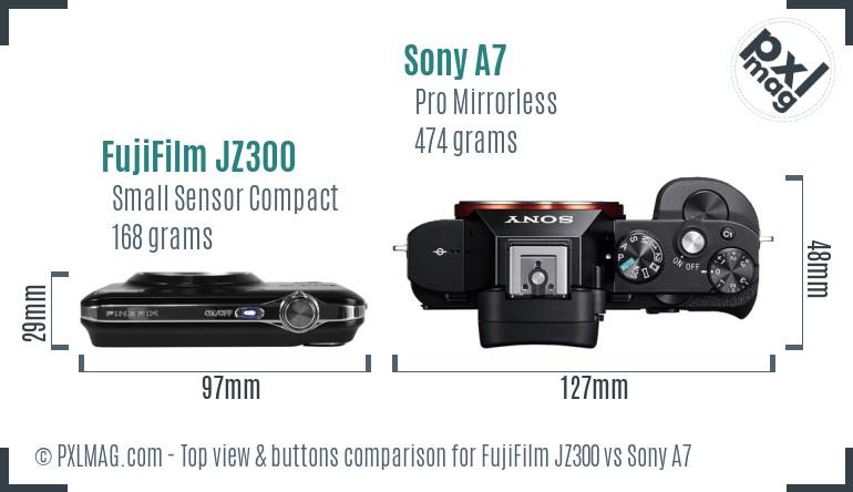FujiFilm JZ300 vs Sony A7 top view buttons comparison