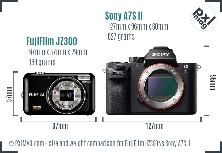 FujiFilm JZ300 vs Sony A7S II size comparison