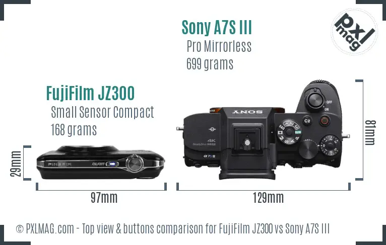 FujiFilm JZ300 vs Sony A7S III top view buttons comparison