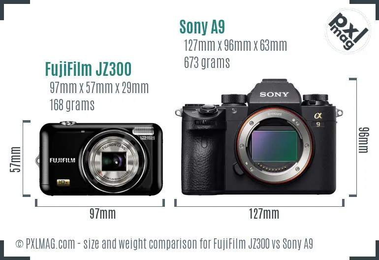 FujiFilm JZ300 vs Sony A9 size comparison