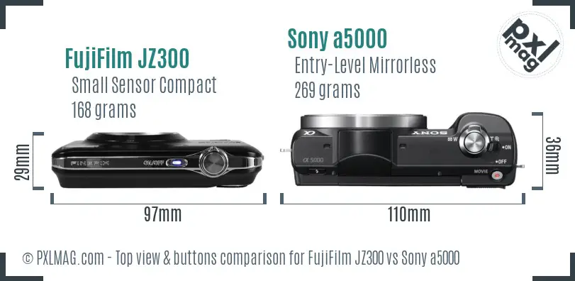 FujiFilm JZ300 vs Sony a5000 top view buttons comparison