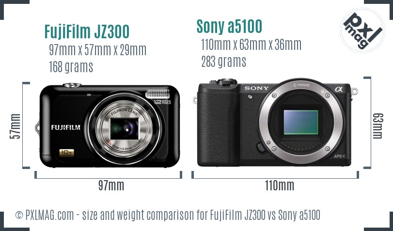 FujiFilm JZ300 vs Sony a5100 size comparison