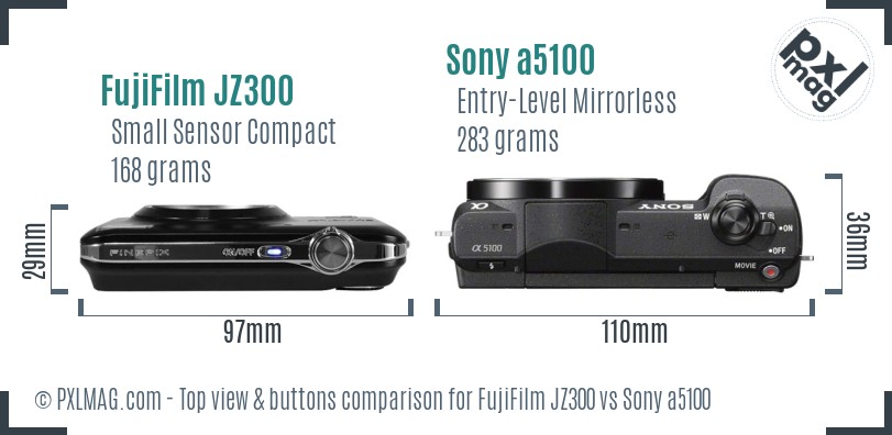 FujiFilm JZ300 vs Sony a5100 top view buttons comparison