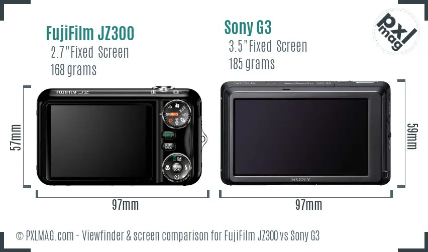 FujiFilm JZ300 vs Sony G3 Screen and Viewfinder comparison