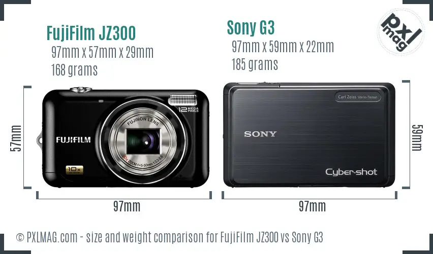 FujiFilm JZ300 vs Sony G3 size comparison