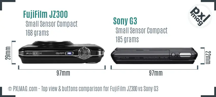 FujiFilm JZ300 vs Sony G3 top view buttons comparison