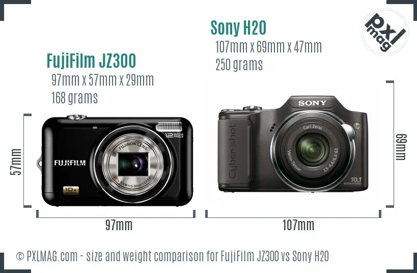 FujiFilm JZ300 vs Sony H20 size comparison