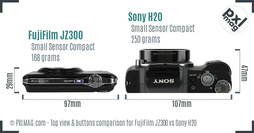 FujiFilm JZ300 vs Sony H20 top view buttons comparison
