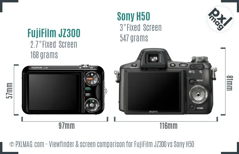 FujiFilm JZ300 vs Sony H50 Screen and Viewfinder comparison