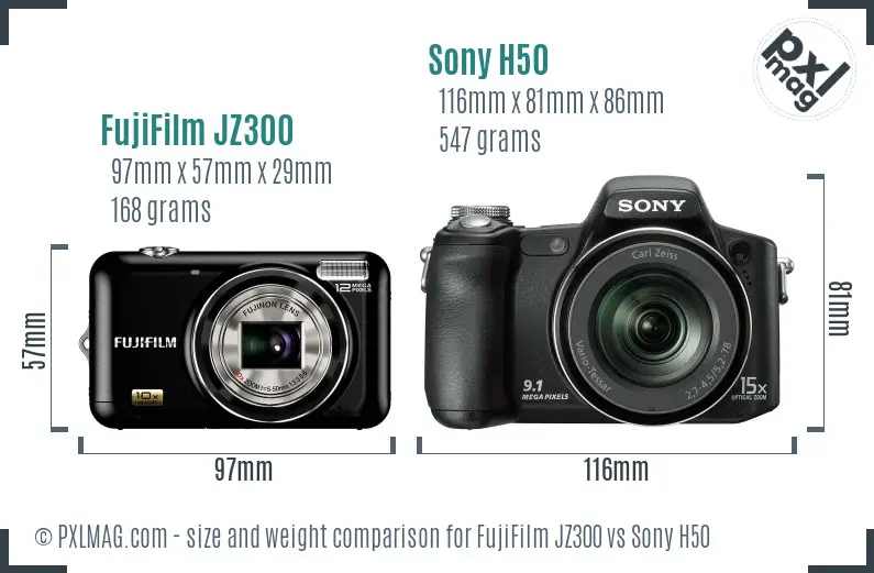 FujiFilm JZ300 vs Sony H50 size comparison