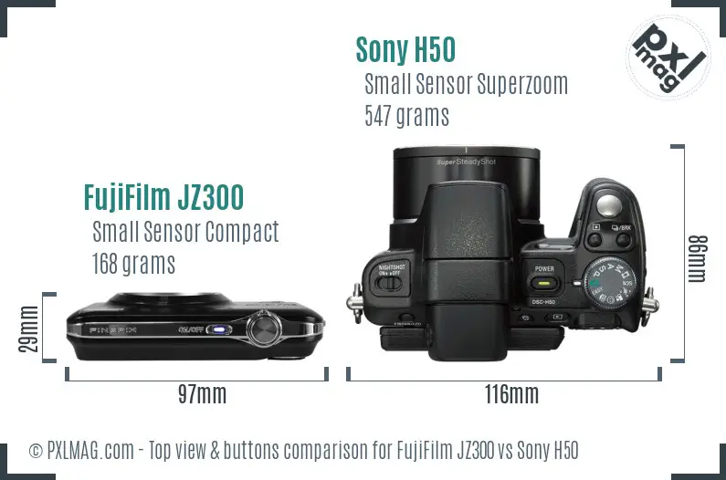 FujiFilm JZ300 vs Sony H50 top view buttons comparison