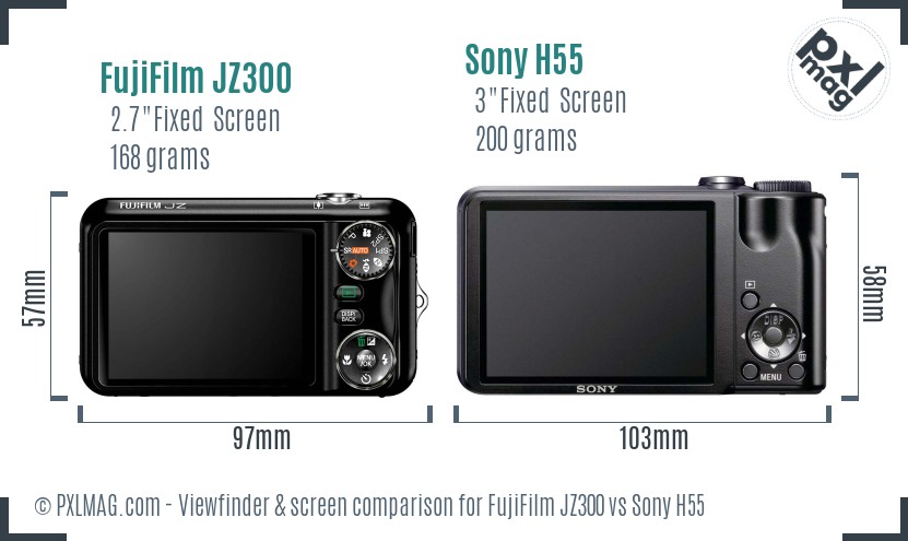 FujiFilm JZ300 vs Sony H55 Screen and Viewfinder comparison