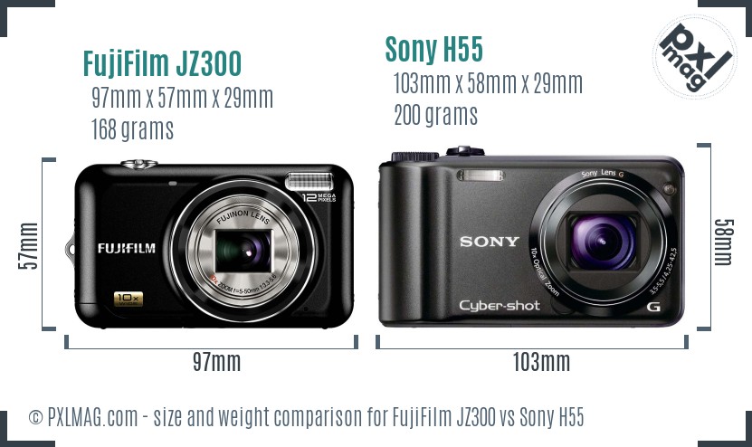 FujiFilm JZ300 vs Sony H55 size comparison