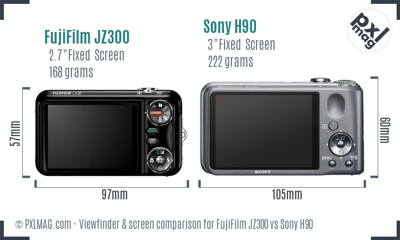 FujiFilm JZ300 vs Sony H90 Screen and Viewfinder comparison