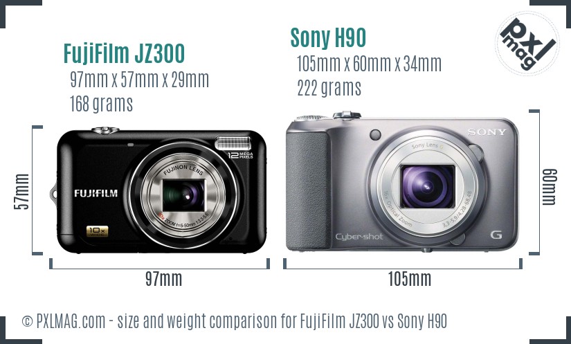 FujiFilm JZ300 vs Sony H90 size comparison