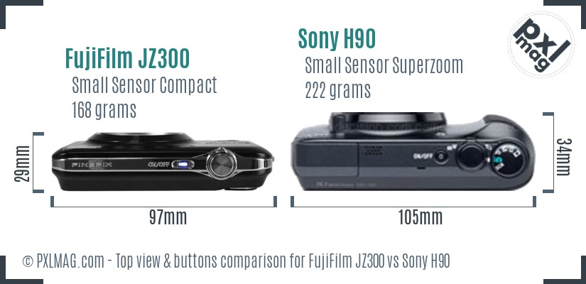 FujiFilm JZ300 vs Sony H90 top view buttons comparison