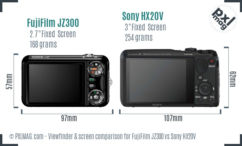 FujiFilm JZ300 vs Sony HX20V Screen and Viewfinder comparison