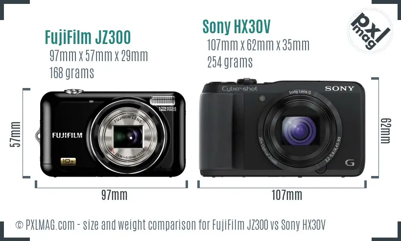 FujiFilm JZ300 vs Sony HX30V size comparison FujiFilm JZ300 vs Sony HX30V size comparison