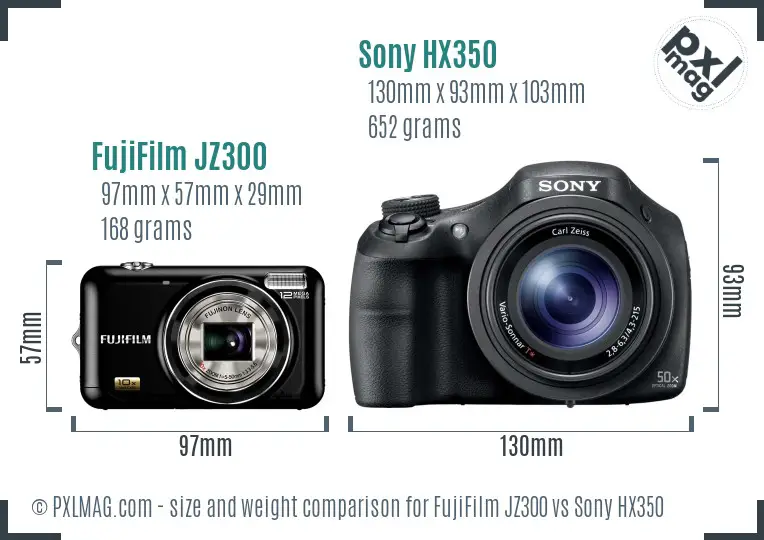 FujiFilm JZ300 vs Sony HX350 size comparison