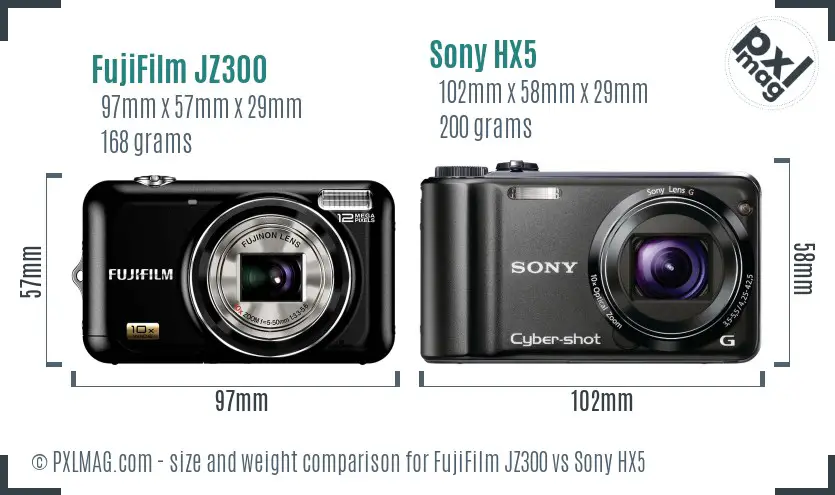 FujiFilm JZ300 vs Sony HX5 size comparison