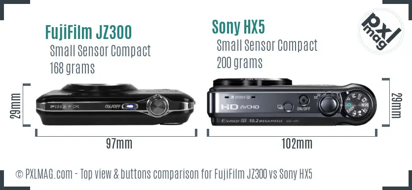 FujiFilm JZ300 vs Sony HX5 top view buttons comparison