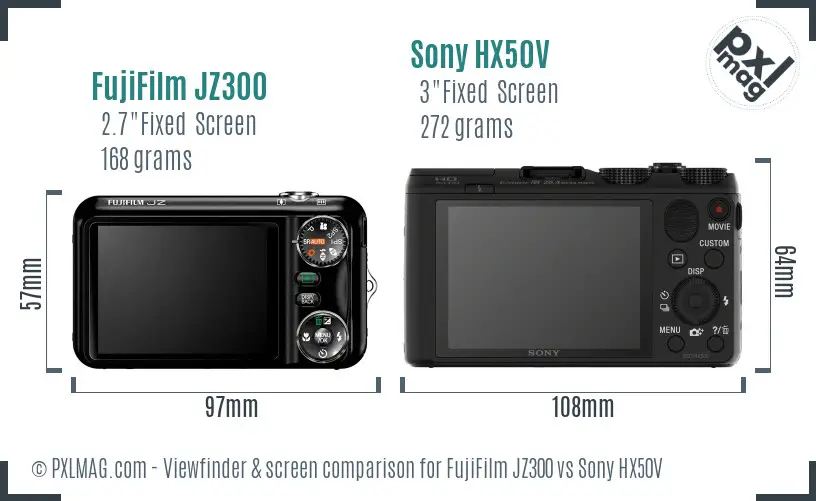 FujiFilm JZ300 vs Sony HX50V Screen and Viewfinder comparison
