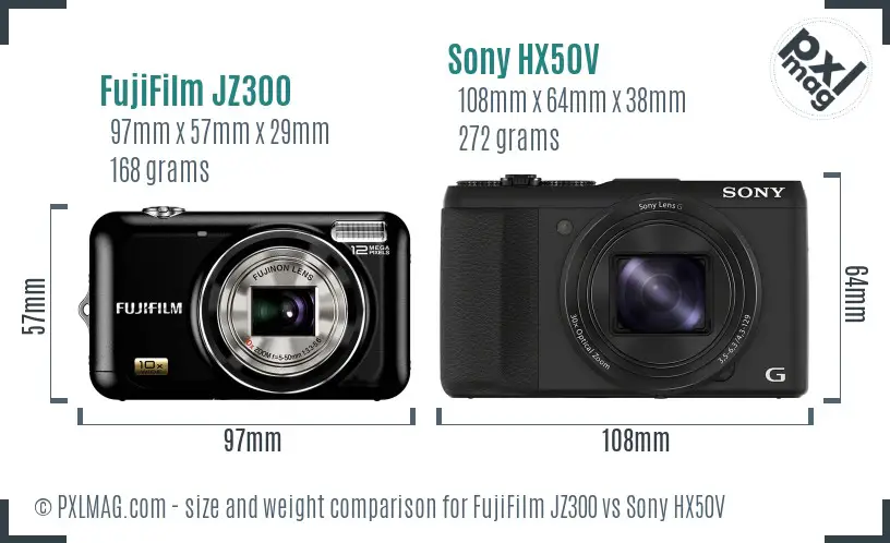 FujiFilm JZ300 vs Sony HX50V size comparison
