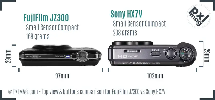 FujiFilm JZ300 vs Sony HX7V top view buttons comparison