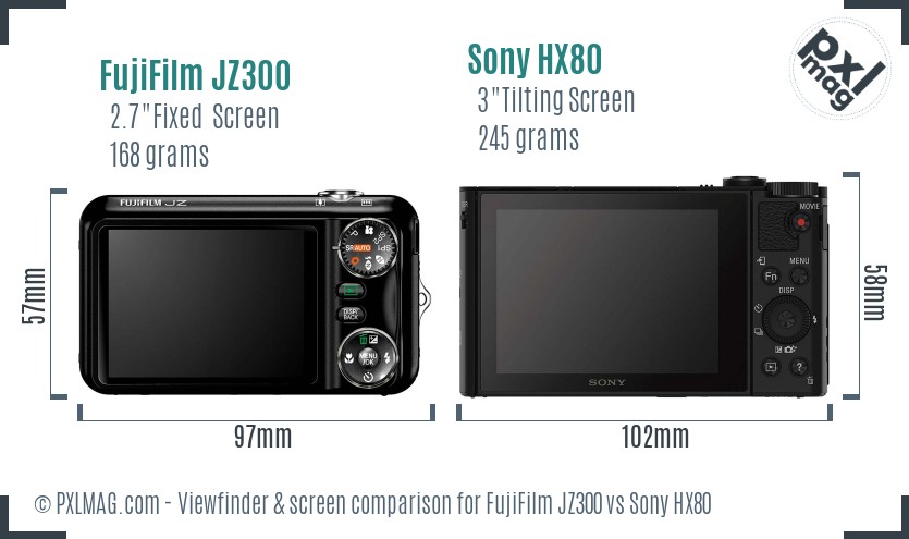 FujiFilm JZ300 vs Sony HX80 Screen and Viewfinder comparison