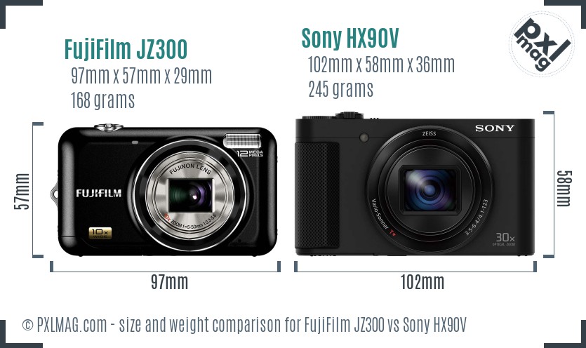 FujiFilm JZ300 vs Sony HX90V size comparison