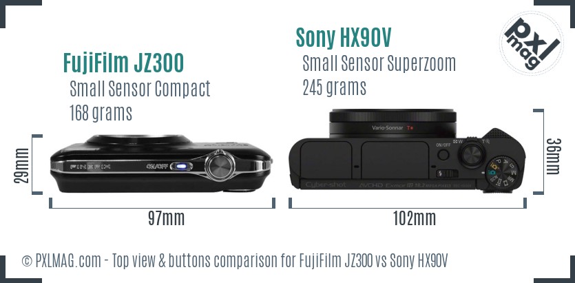 FujiFilm JZ300 vs Sony HX90V top view buttons comparison