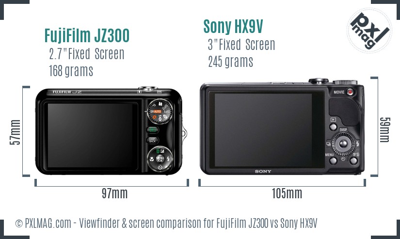 FujiFilm JZ300 vs Sony HX9V Screen and Viewfinder comparison