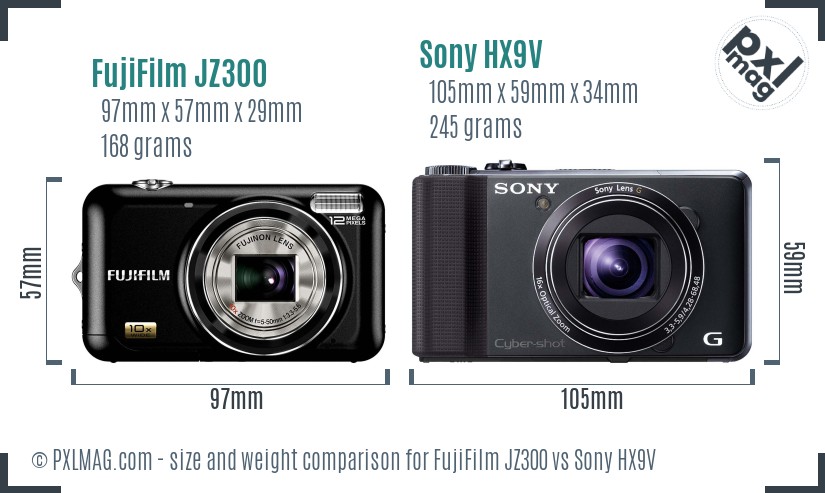 FujiFilm JZ300 vs Sony HX9V size comparison
