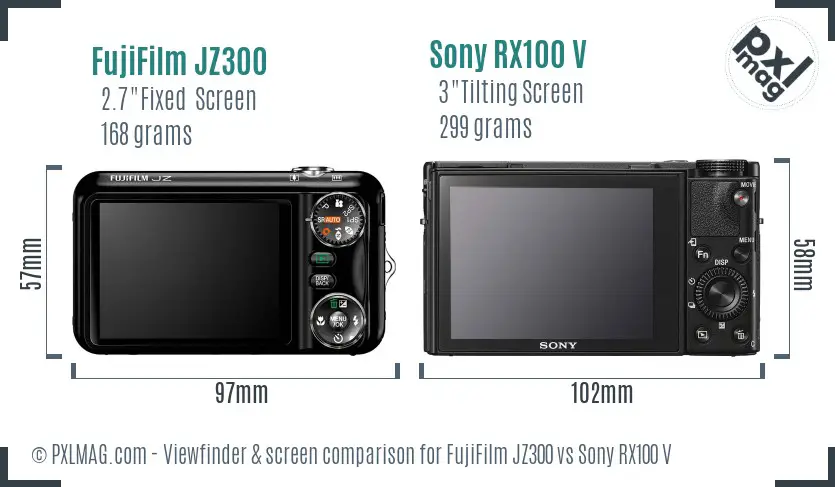 FujiFilm JZ300 vs Sony RX100 V Screen and Viewfinder comparison