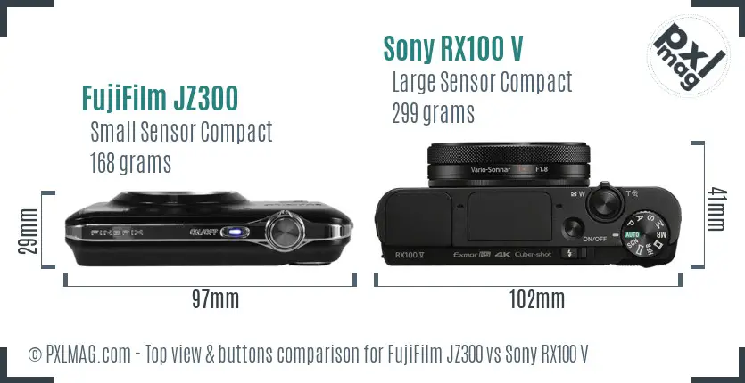 FujiFilm JZ300 vs Sony RX100 V top view buttons comparison