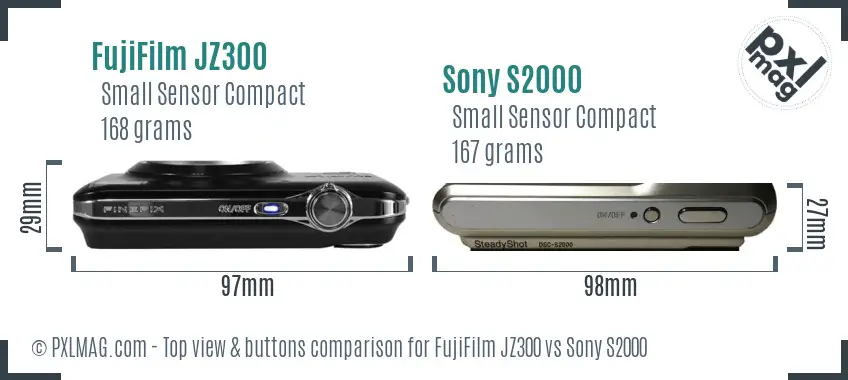 FujiFilm JZ300 vs Sony S2000 top view buttons comparison