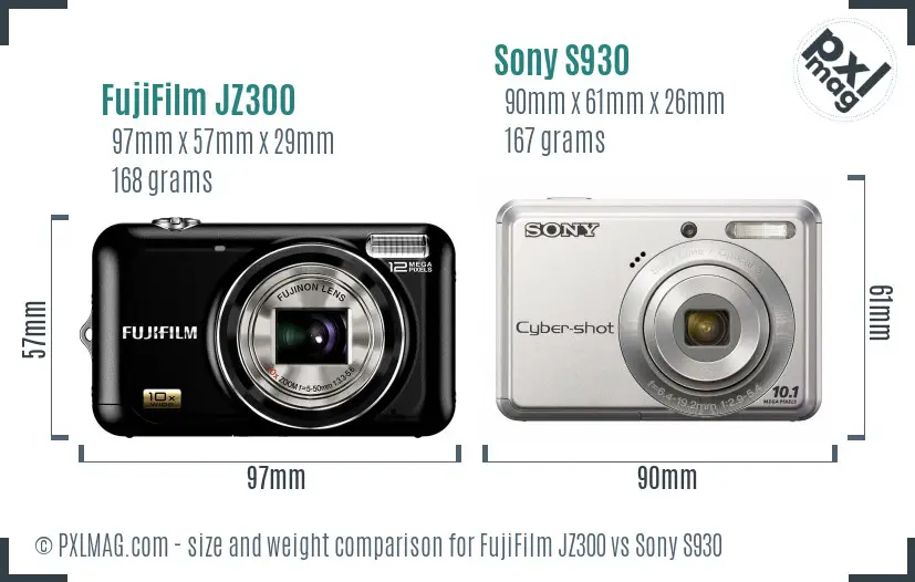 FujiFilm JZ300 vs Sony S930 size comparison