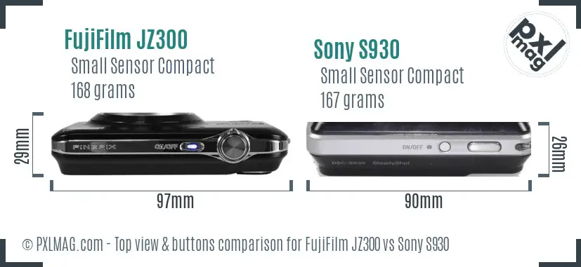 FujiFilm JZ300 vs Sony S930 top view buttons comparison