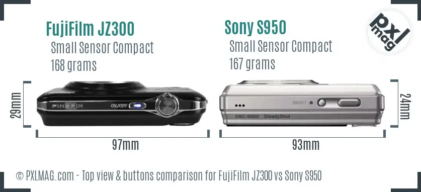 FujiFilm JZ300 vs Sony S950 top view buttons comparison
