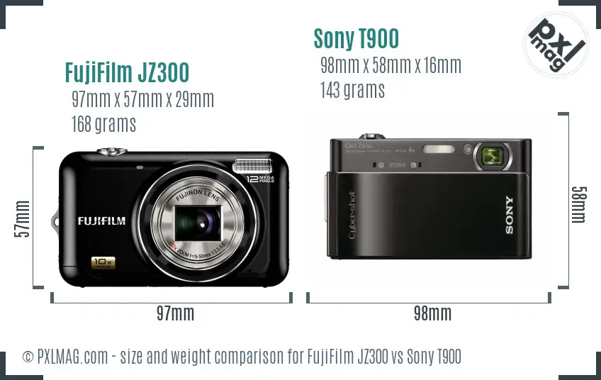 FujiFilm JZ300 vs Sony T900 size comparison FujiFilm JZ300 vs Sony T900 size comparison