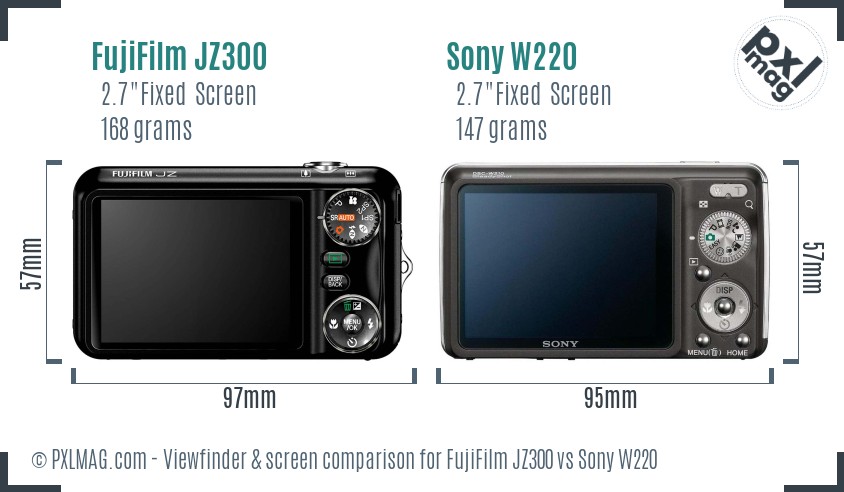 FujiFilm JZ300 vs Sony W220 Screen and Viewfinder comparison