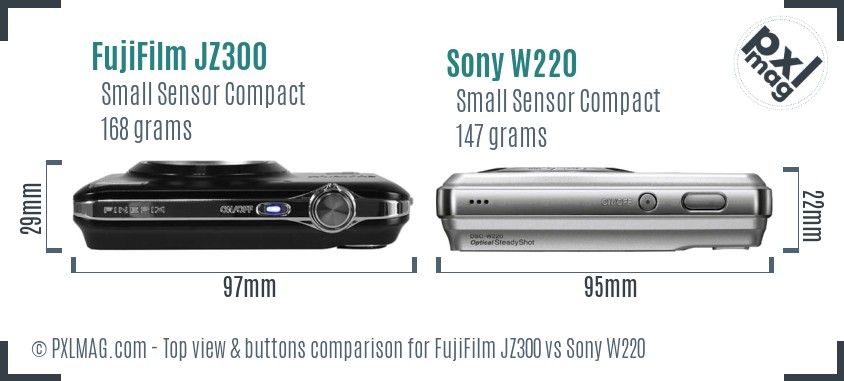 FujiFilm JZ300 vs Sony W220 top view buttons comparison