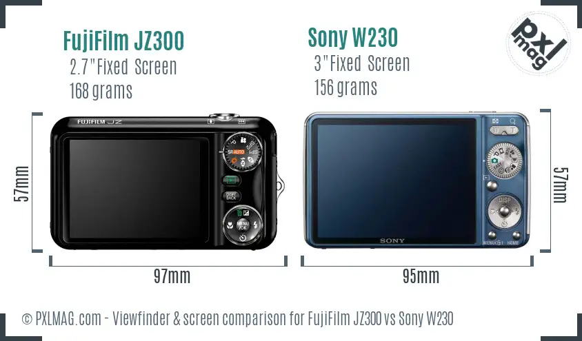 FujiFilm JZ300 vs Sony W230 Screen and Viewfinder comparison FujiFilm JZ300 vs Sony W230 Screen and Viewfinder comparison