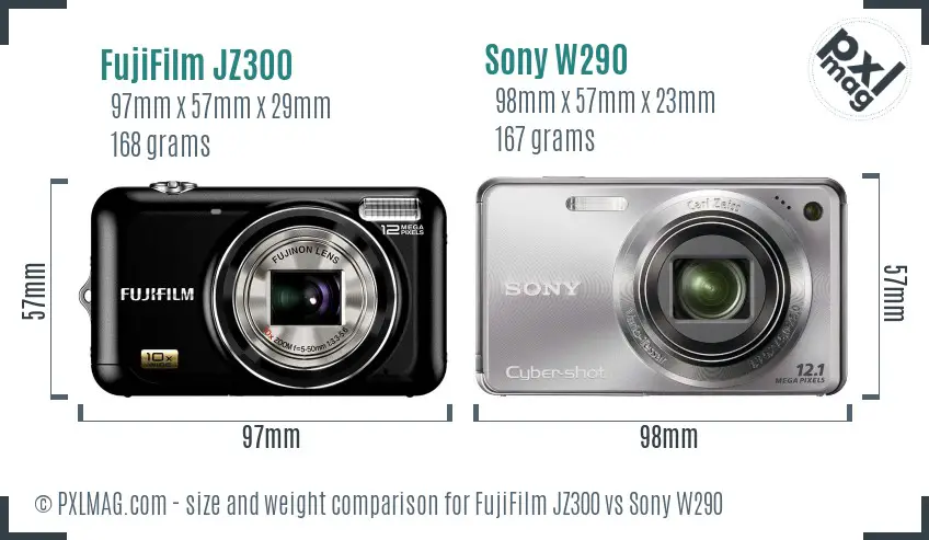 FujiFilm JZ300 vs Sony W290 size comparison