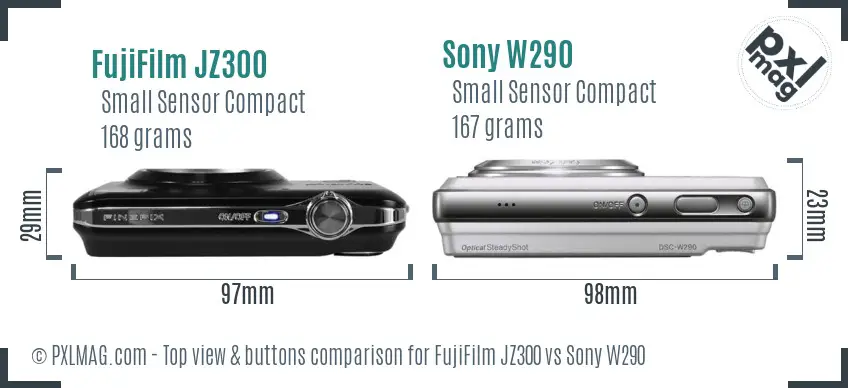 FujiFilm JZ300 vs Sony W290 top view buttons comparison