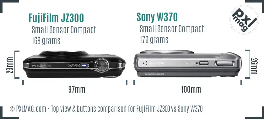 FujiFilm JZ300 vs Sony W370 top view buttons comparison